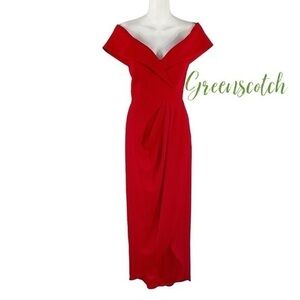 Xscape red off the shoulder Bardot midi maxi dress 6